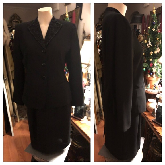 Vintage Black Beaded Suit Jacket & Skirt Set - Picture 5 of 8
